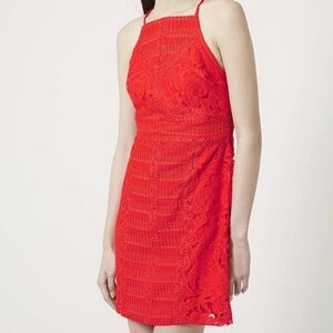 Topshop Vibrant Red Lace Crochet Mini Bodycon Dress